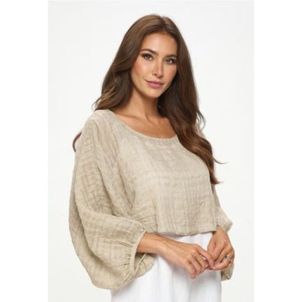 Match Point USA Women's Linen Bolero Top Small Seersucker Waffle Linen Cropped